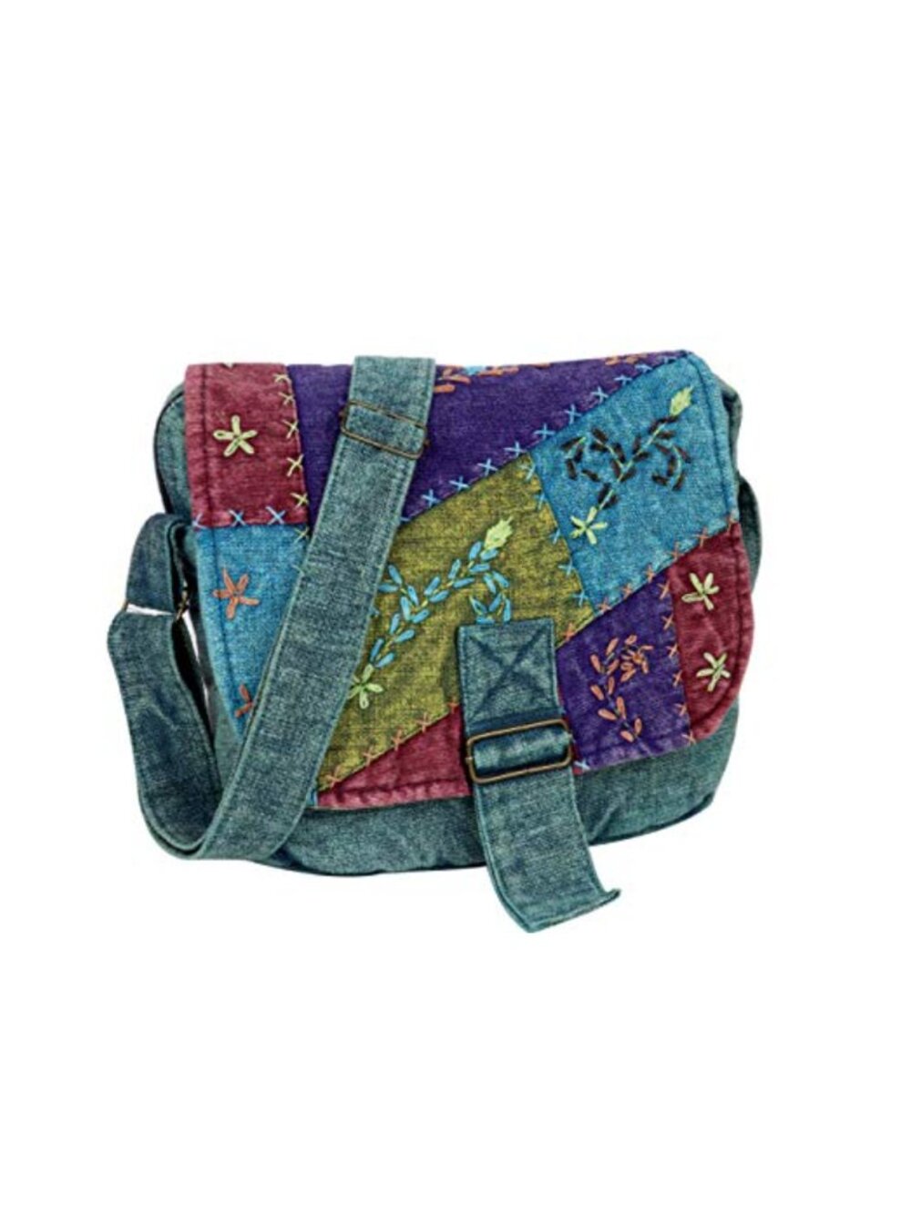 Handmade Cotton Embroidered Patchwork Messenger Crossbody Bag